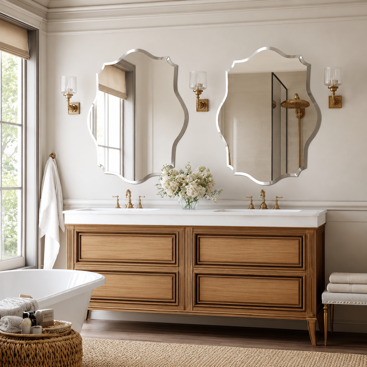 GrandDouble Miroir Mural Design Sans Cadre Salle De Bain Bois