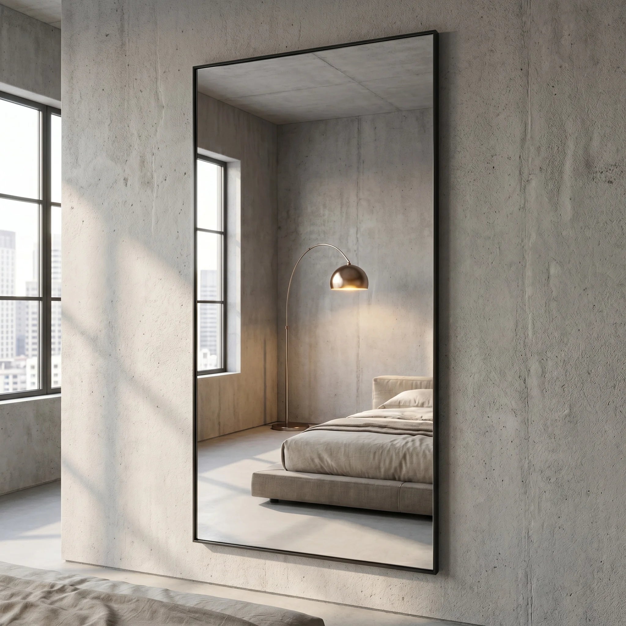 Grand Miroir Mural Cadre Fin noir