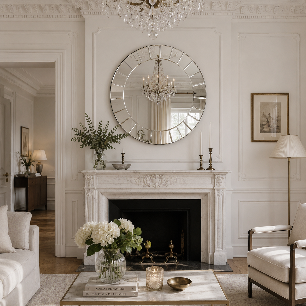 Grand Miroir Rond Design Dessus Cheminée