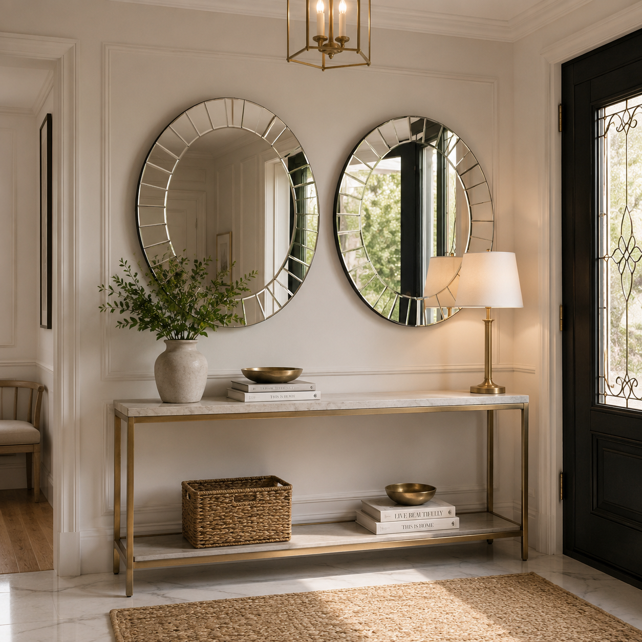 Grand Miroir Rond Design Entrée