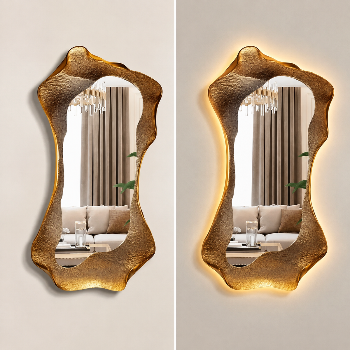 Miroir Cadre Doré Sculpté LED Grand Format Avant/Après