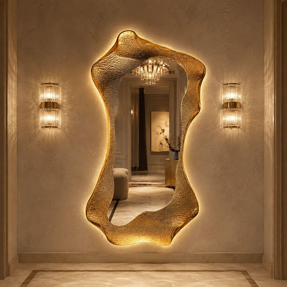 Miroir Cadre Doré Sculpté LED Grand Format Couloir