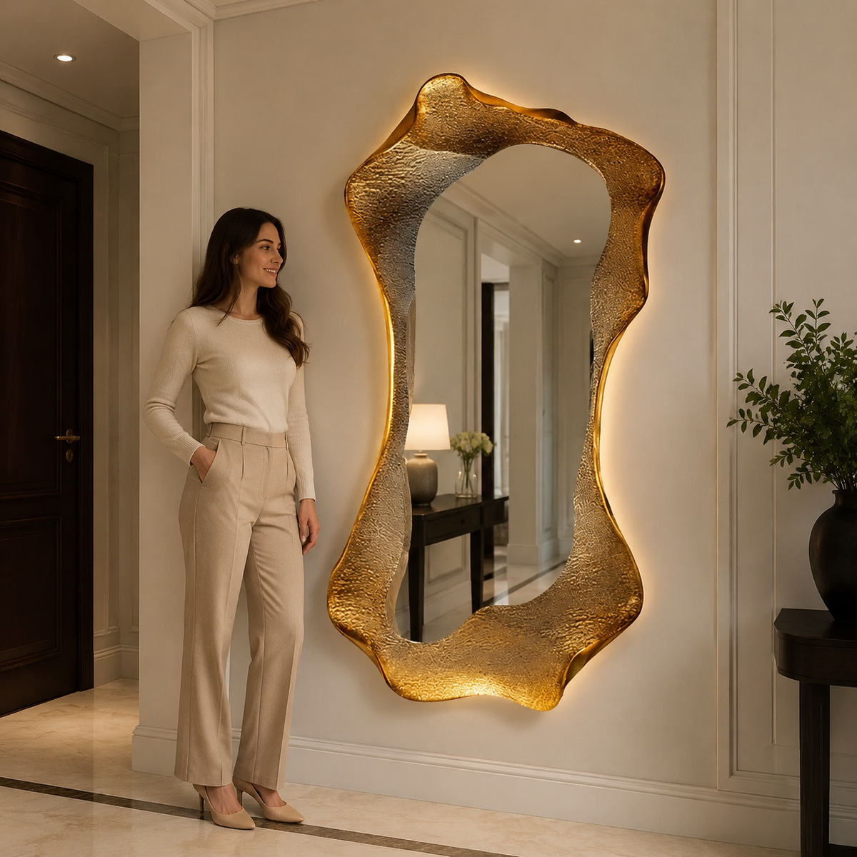 Miroir Cadre Doré Sculpté LED Grand Format Se Regarder