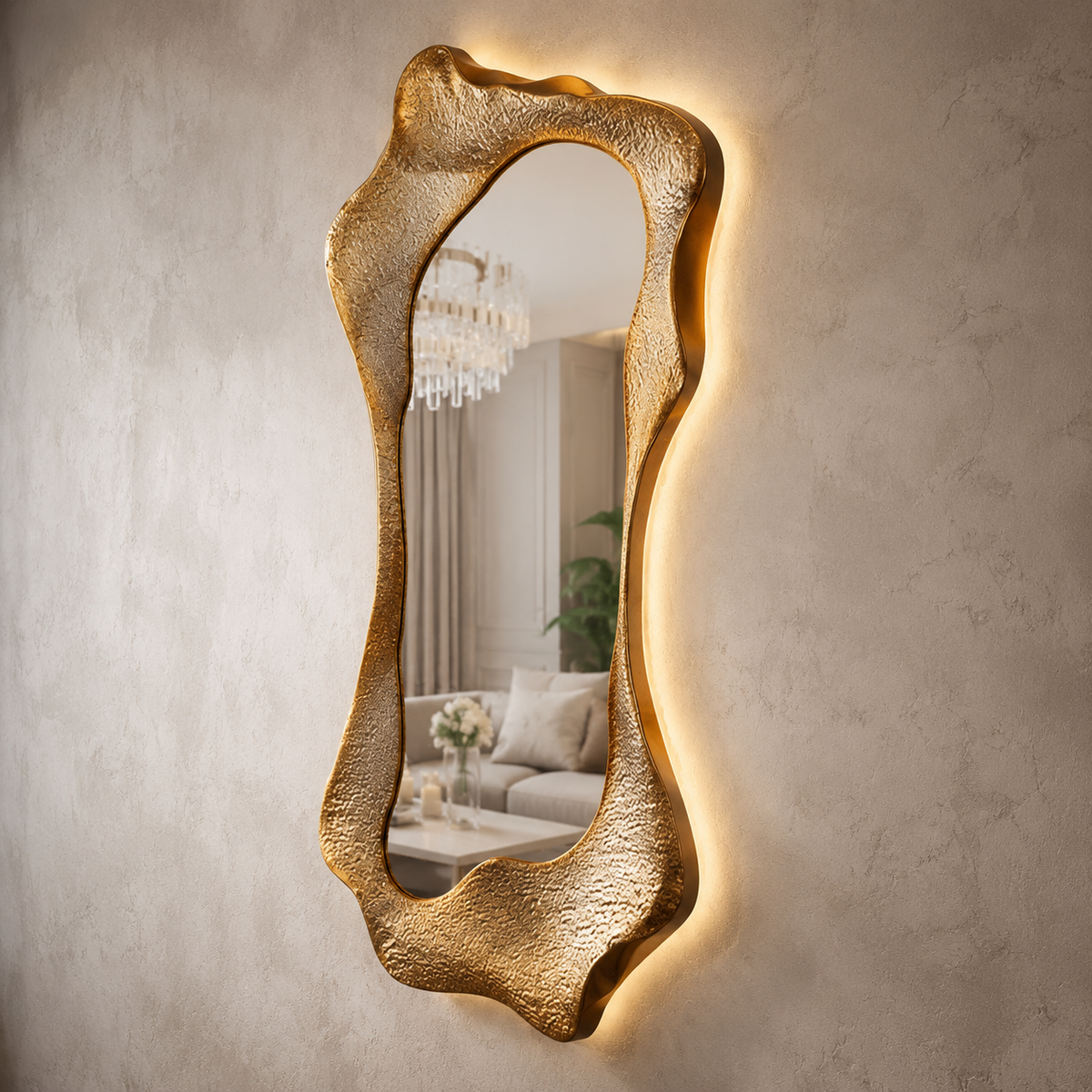 Miroir Cadre Doré Sculpté LED Grand Format Vue De Cote