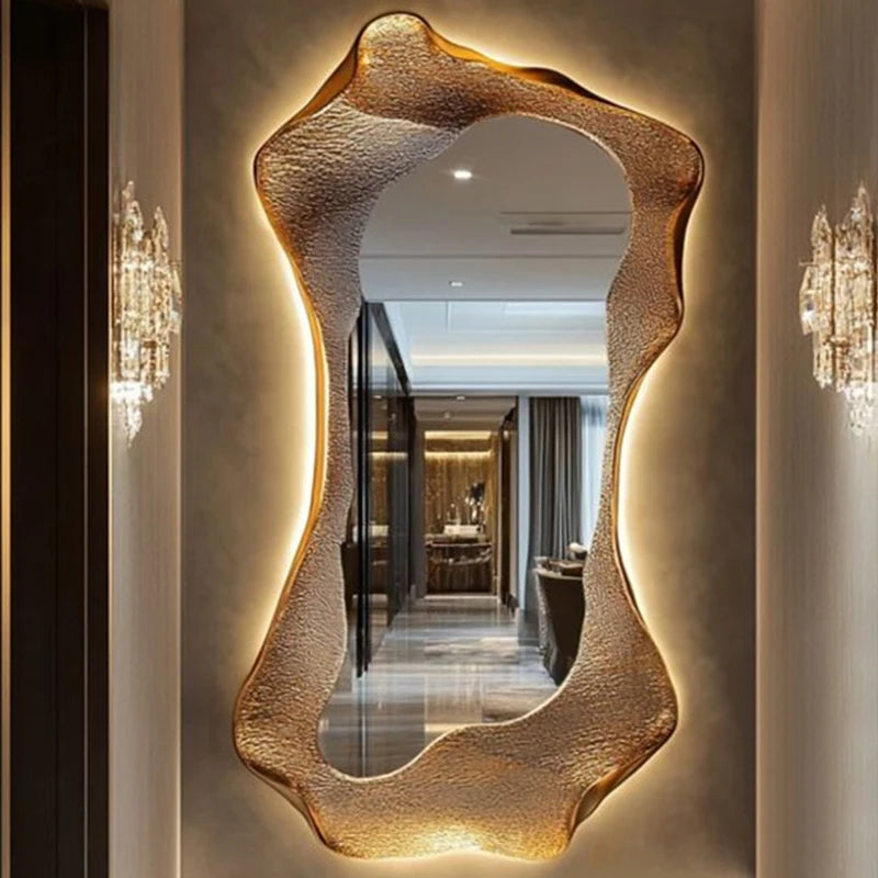 Miroir Cadre Doré Sculpté LED Grand Format Zoom Couloir