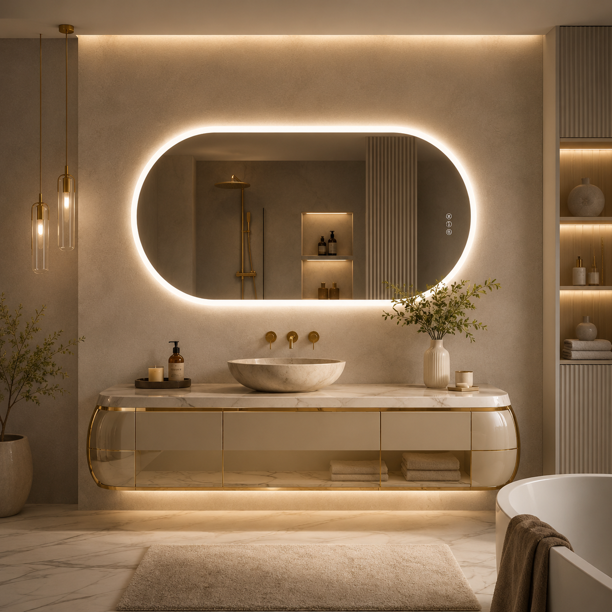 Miroir Design Salle De Bain Ovale Lumineux Horizontal