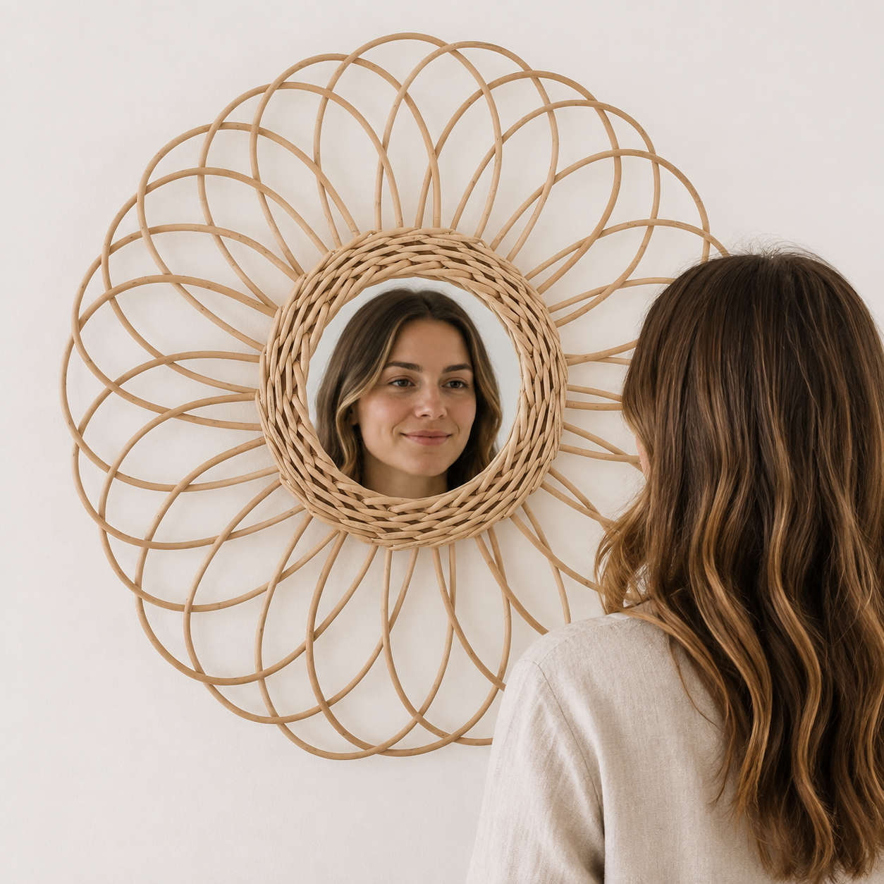 Miroir Fleur Rotin Tressé Main Design Floral Se Regarder