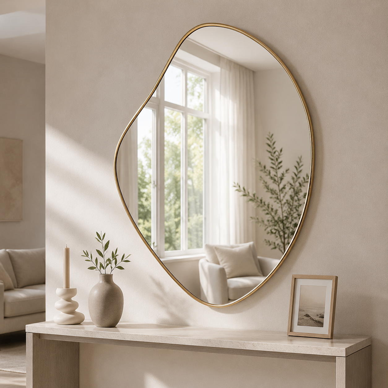 Miroir Irrégulier Doré 50×40 cm