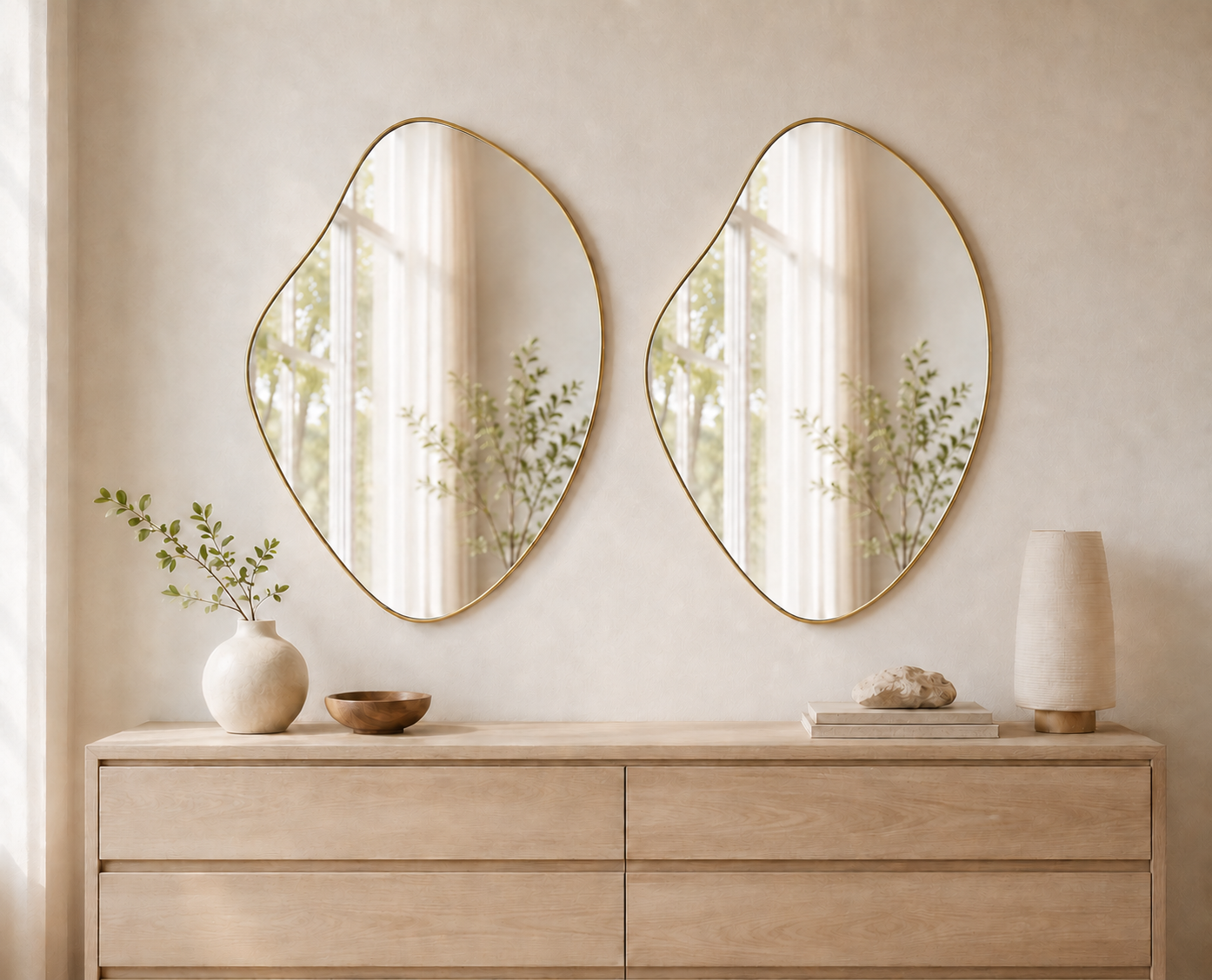 Miroir Irrégulier Doré 50×40 cm Au Dessus Commode