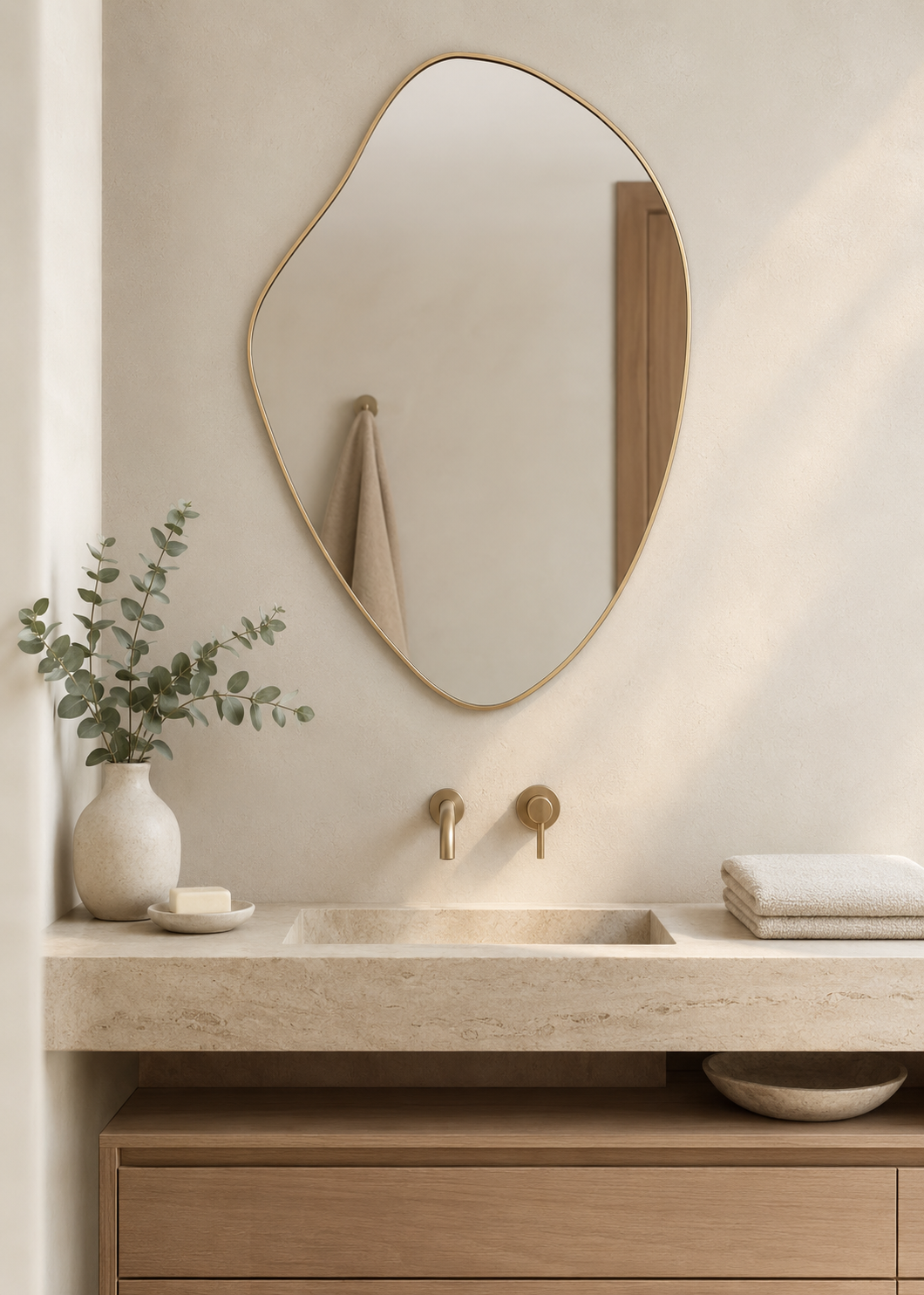 Miroir Irrégulier Doré 50×40 cm Salle De Bain