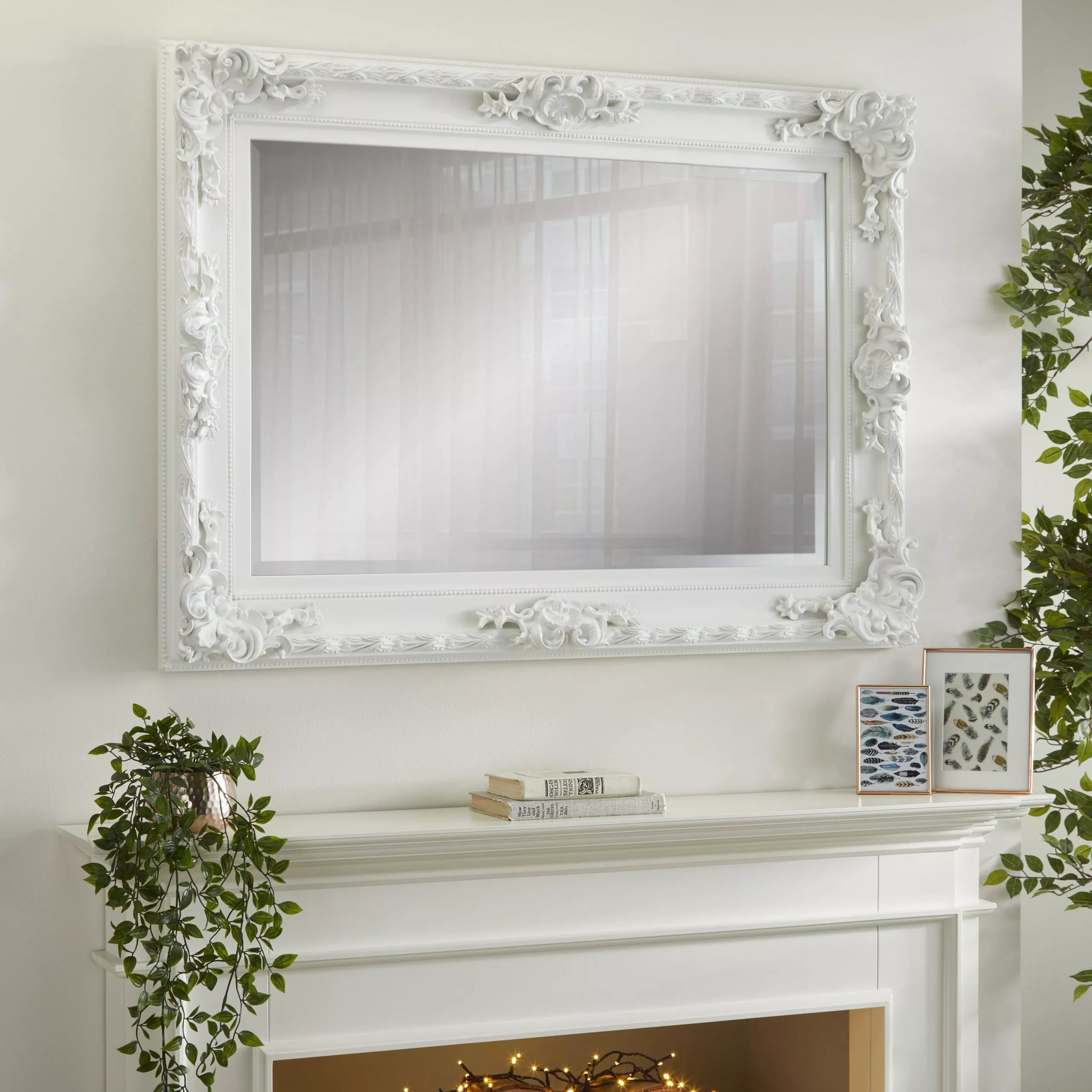 Miroir Mural Baroque Louis XV — Finition Blanche Sculptée
