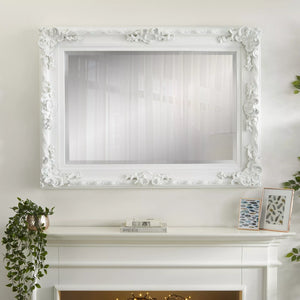 Miroir Mural Baroque Louis XV — Finition Blanche Sculptée Salon