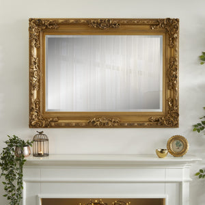 Miroir Mural Baroque Louis XV — Finition Dorée Sculptée Salon