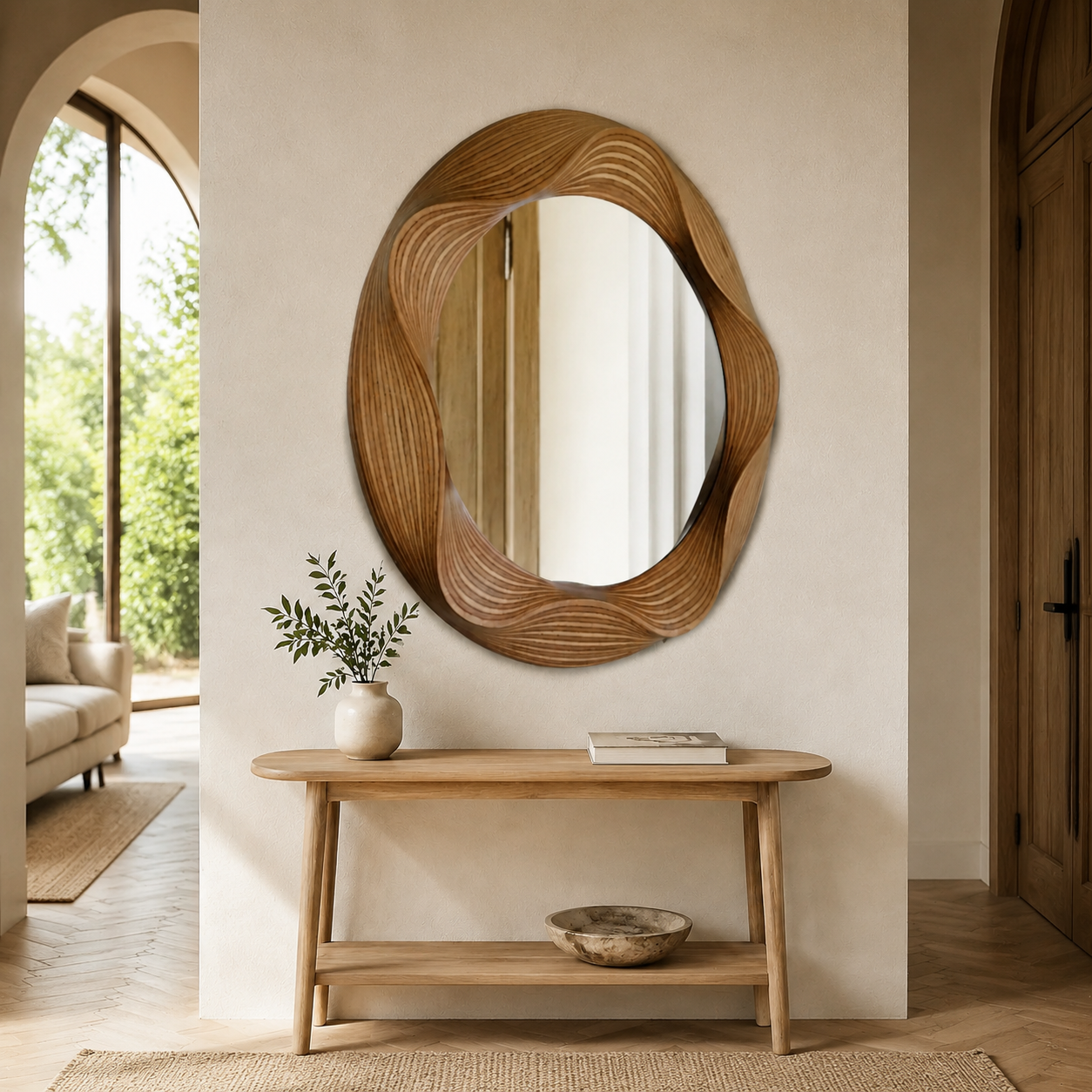 Miroir Mural Bois Sculpté Artisanal Rétroéclairé