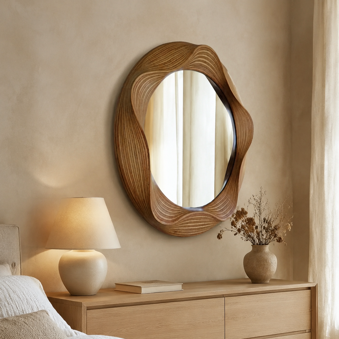 Miroir Mural Bois Sculpté Artisanal Rétroéclairé Chambre