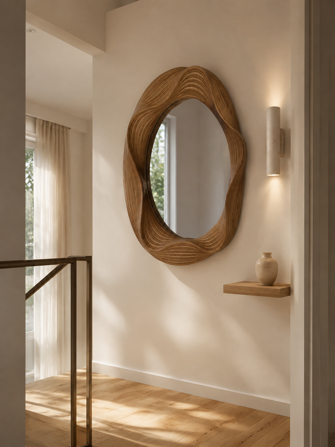 Miroir Mural Bois Sculpté Artisanal Rétroéclairé Escalier