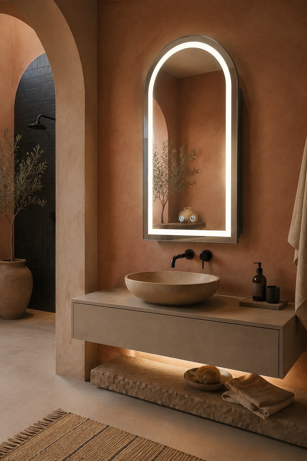 Miroir Mural Design Arche dessus lavabo