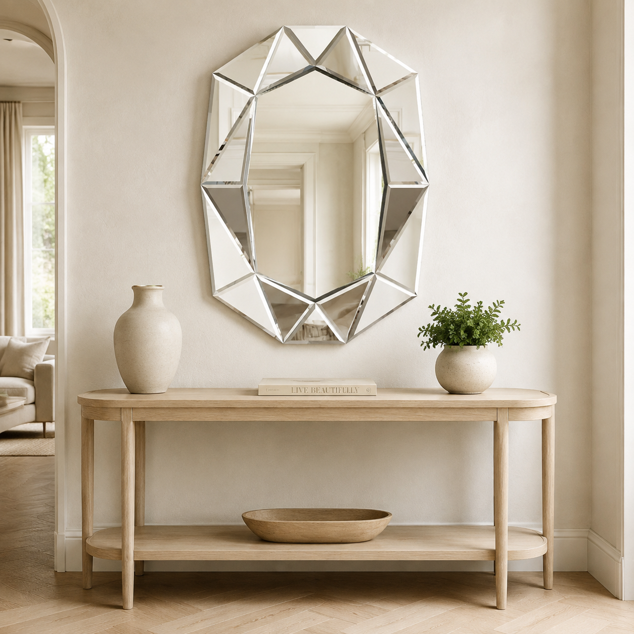 Miroir Mural Design Italien Argenté Blanc