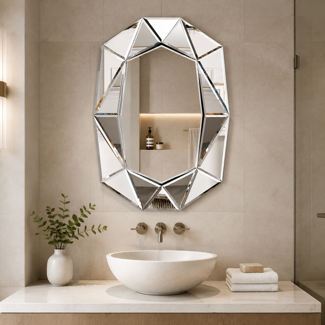 Miroir Mural Design Italien Argenté Blanc Salle De Bain
