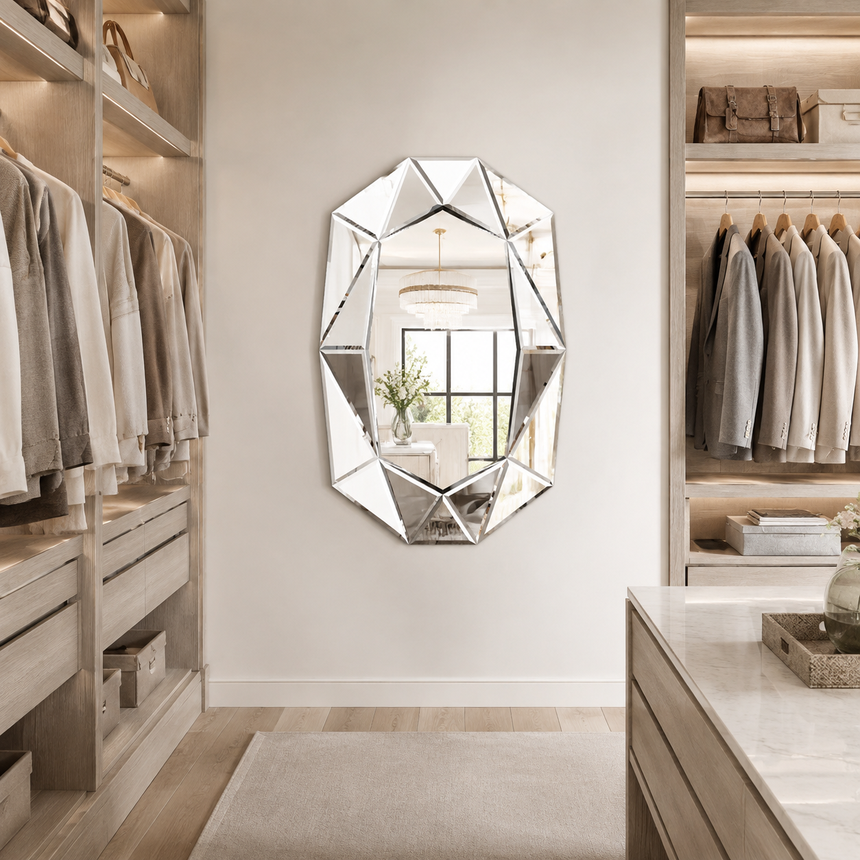 Miroir Mural Design Italien Argenté Dressing