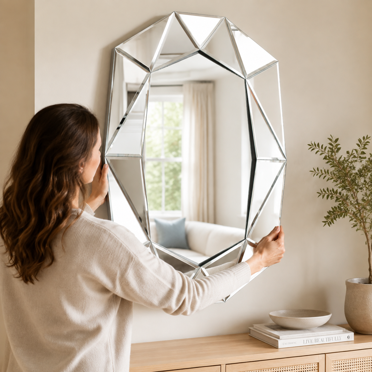 Miroir Mural Design Italien Argenté Installer