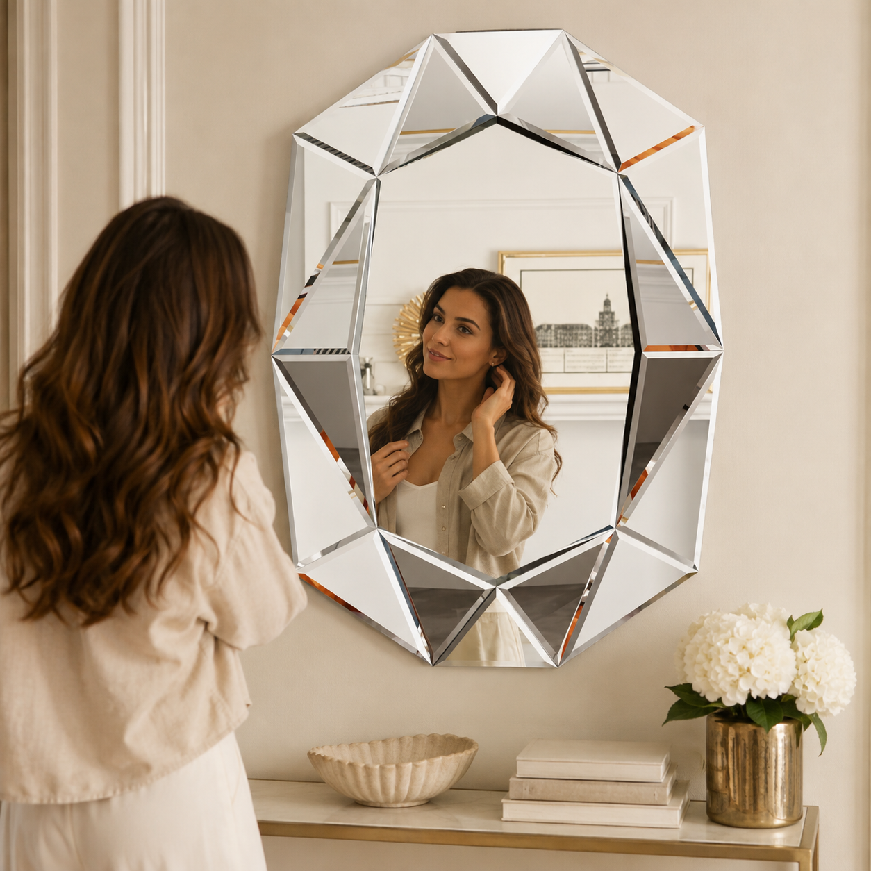 Miroir Mural Design Italien Argenté Se Regarder