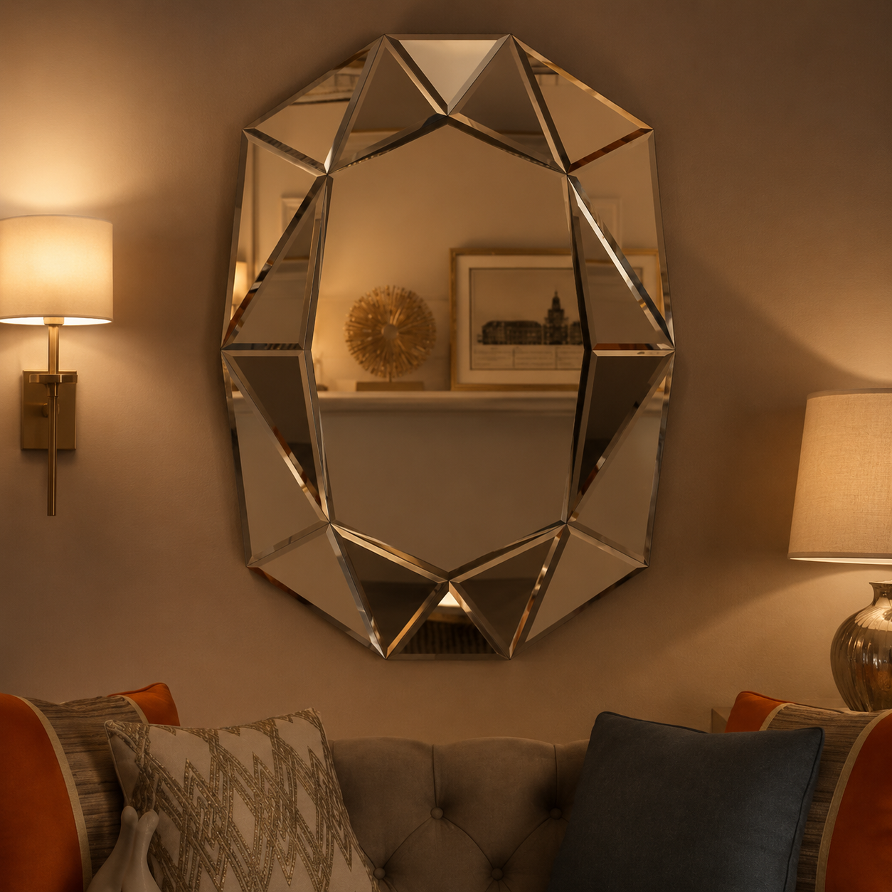 Miroir Mural Design Italien Argenté Tamise