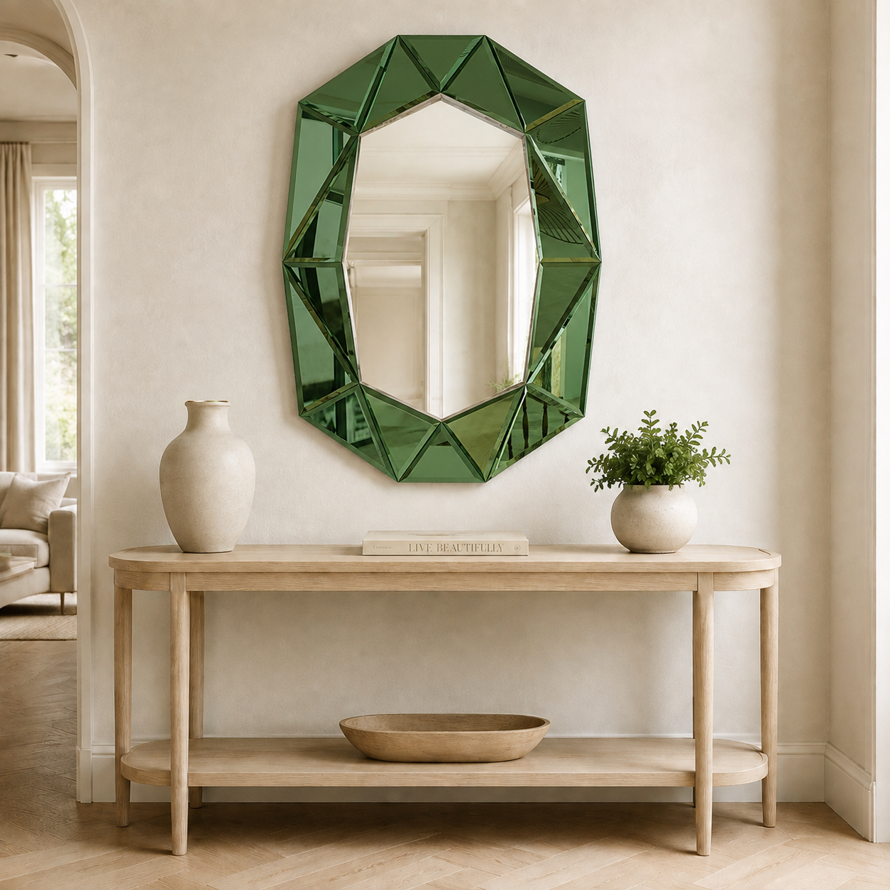 Miroir Mural Design Italien Argenté Vert