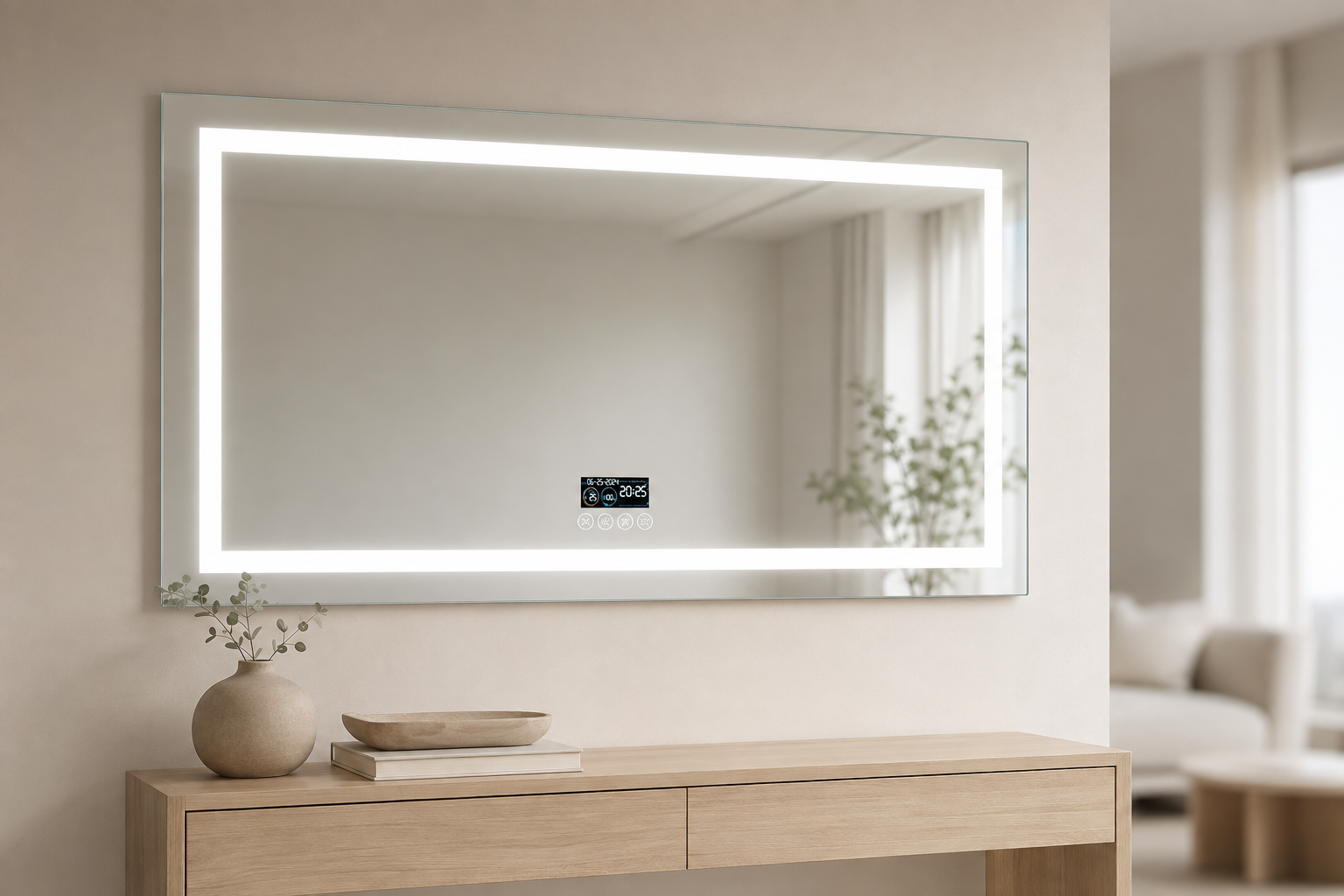Miroir Mural LED Bluetooth Antibuée Echelle De Référence