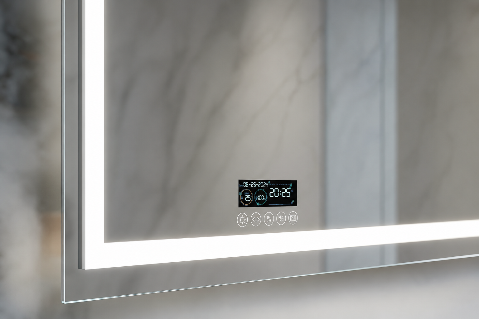Miroir Mural LED Bluetooth Antibuée Zoom Sur Cadre