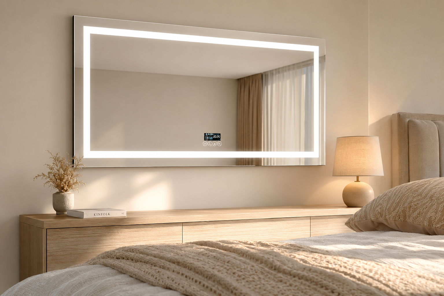 Miroir Mural LED Bluetooth Antibuée avec Enceinte Chambre