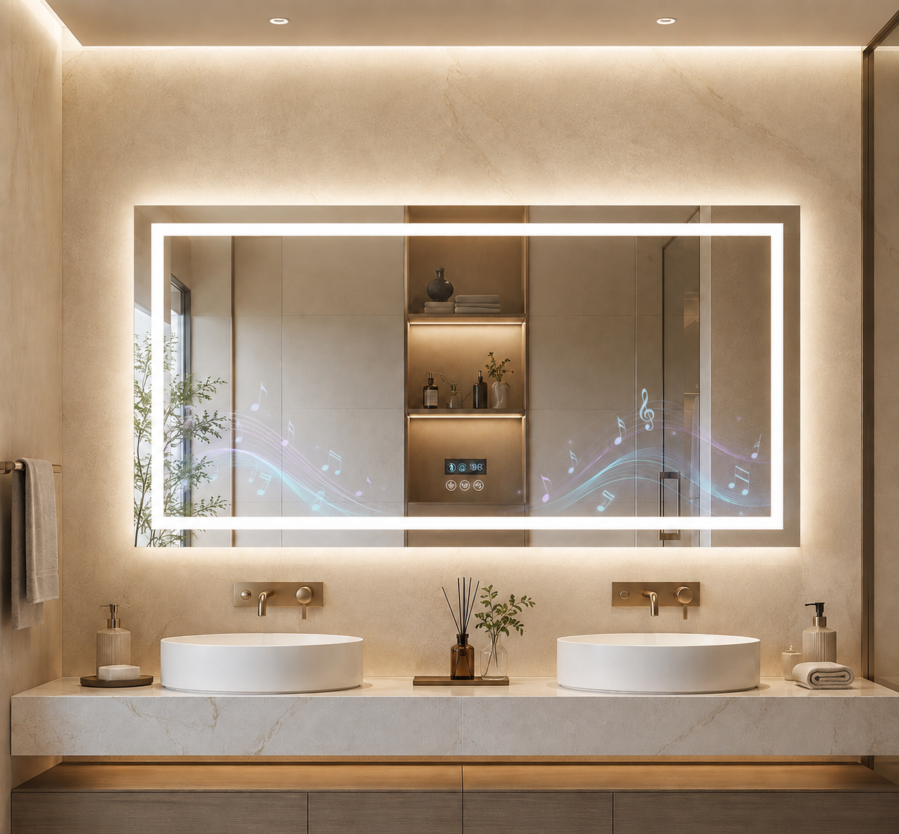 Miroir Mural LED Bluetooth Antibuée avec Enceinte