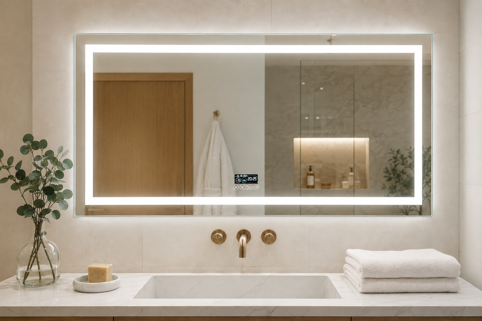 Miroir Mural LED Bluetooth Antibuée avec Enceinte Salle De Bain