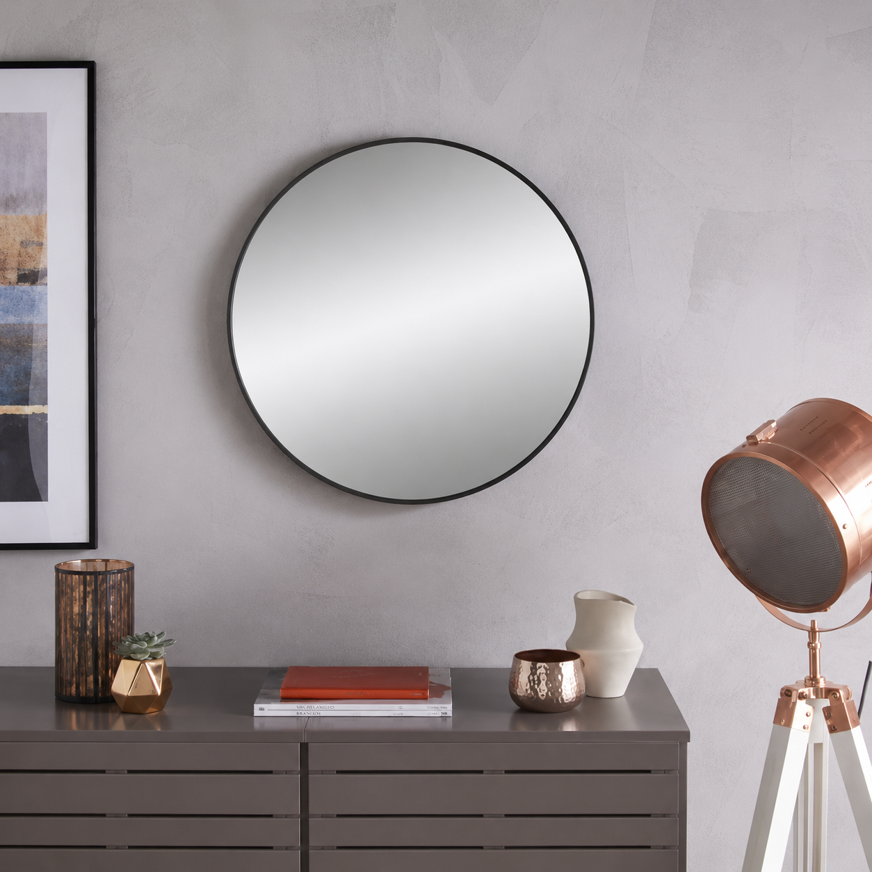 Miroir Mural Noir Rond Cadre Métal entrée zoom