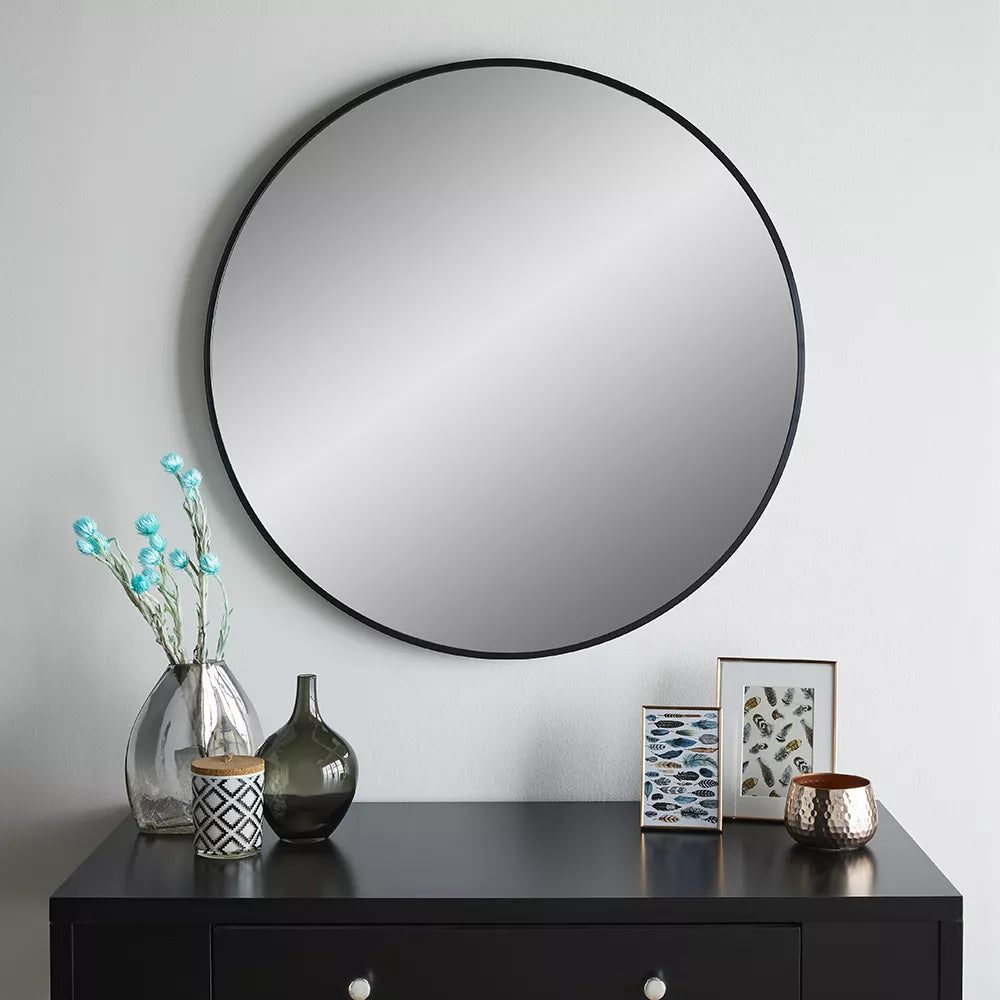 Miroir Mural Noir Rond Cadre Métal Salon zoom