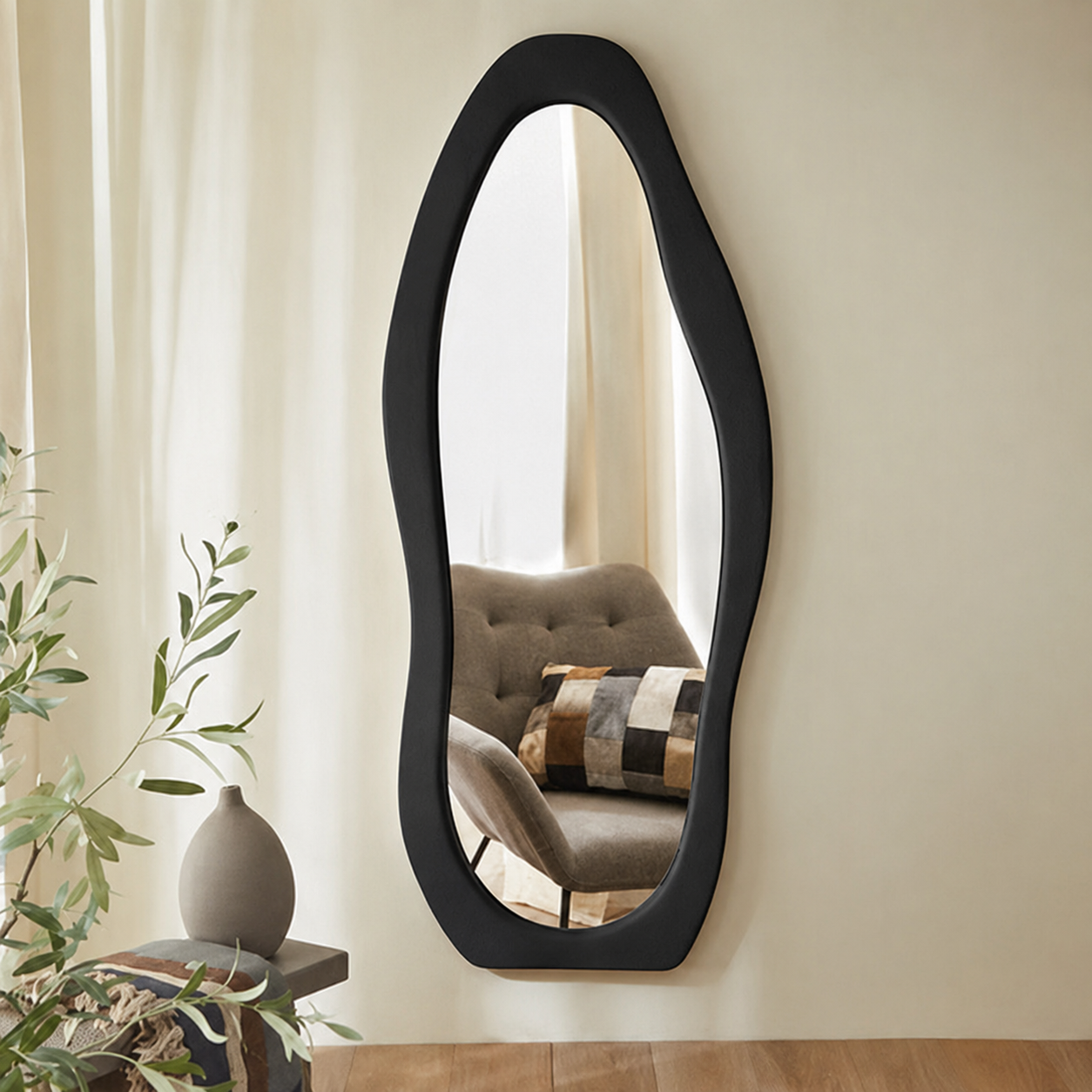Miroir Mural Ondulé Noir En Longueur