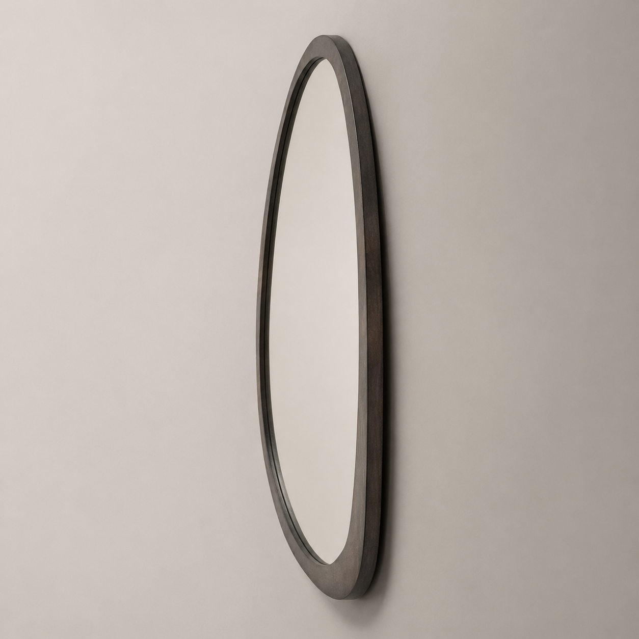 Miroir Mural Organique Bois Noyer Cadre Asymétrique Coller Au Mur