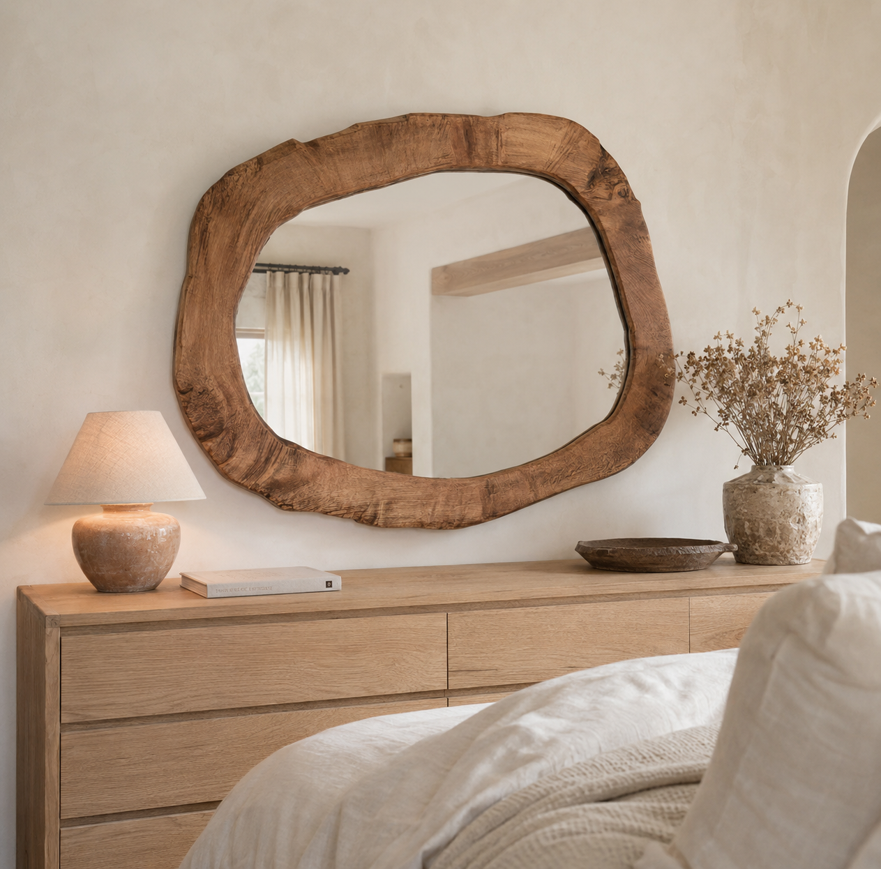 Miroir Mural Organique  Cadre Bois Massif Brut Chambre
