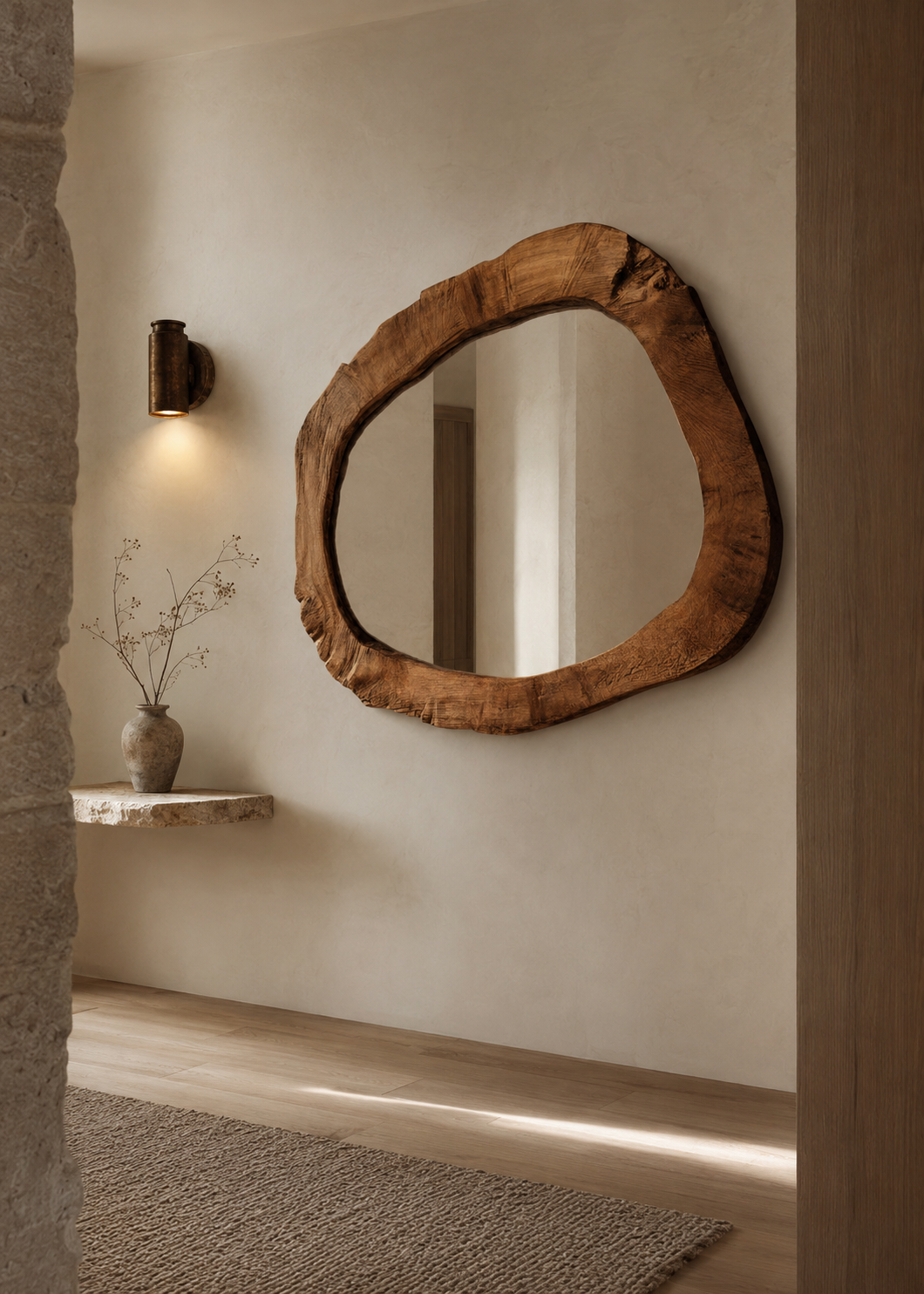 Miroir Mural Organique  Cadre Bois Massif Couloir
