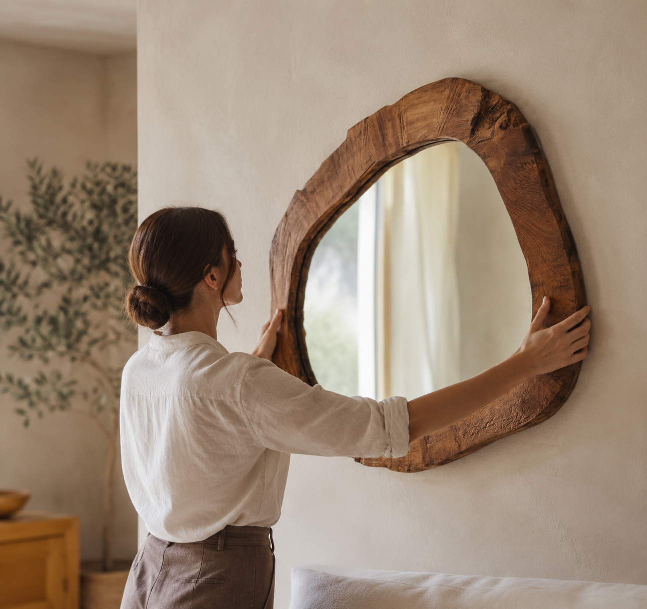 Miroir Mural Organique  Cadre Bois Massif Installer