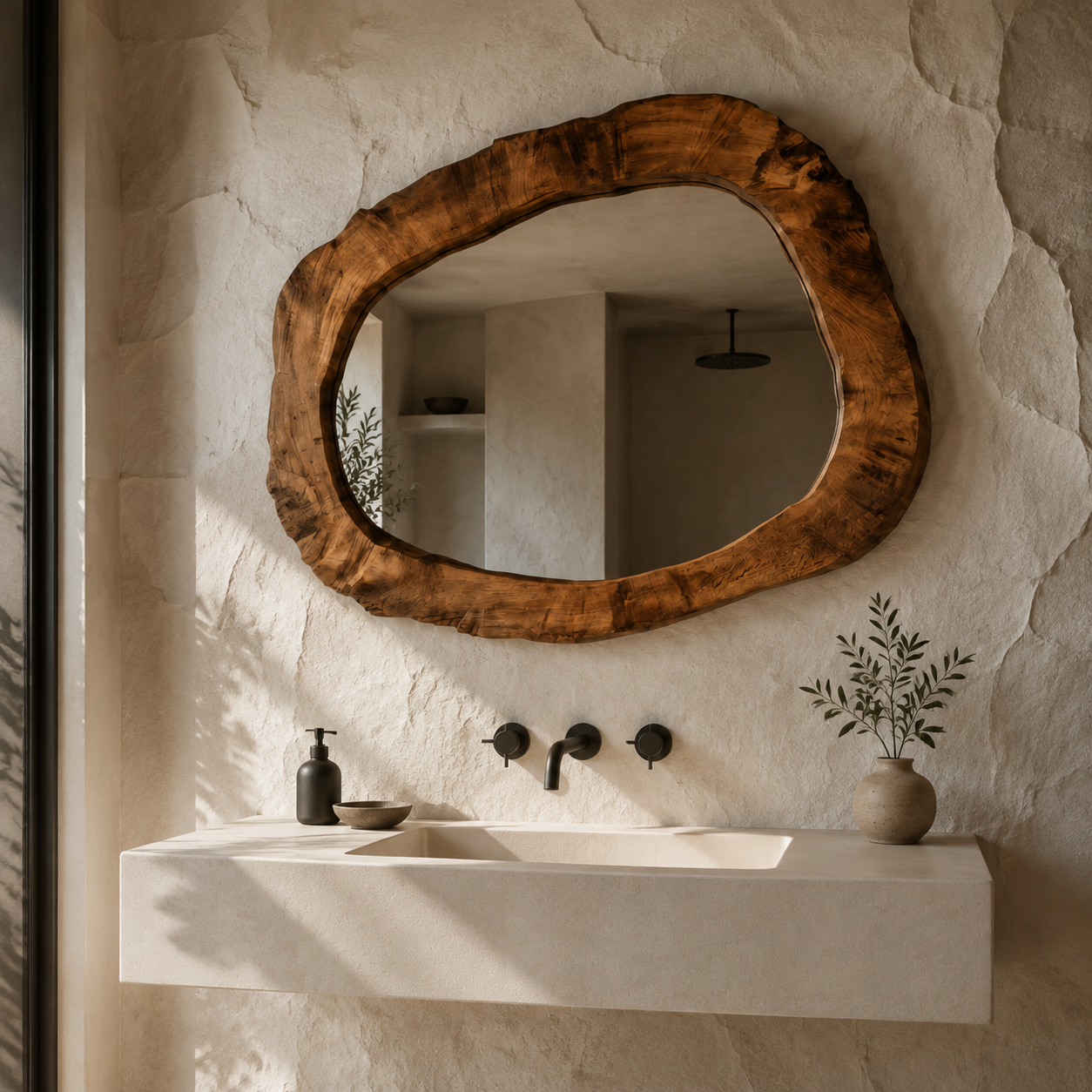 Miroir Mural Organique  Cadre Bois Massif  Mur Texturé