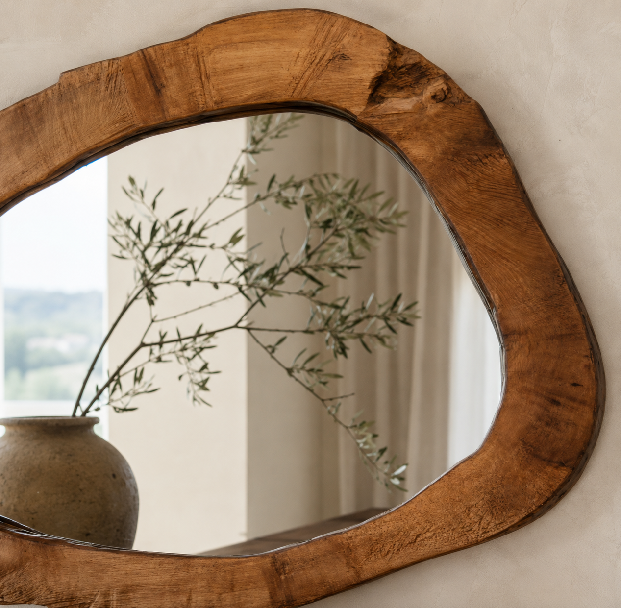 Miroir Mural Organique  Cadre Bois Massif Zoom