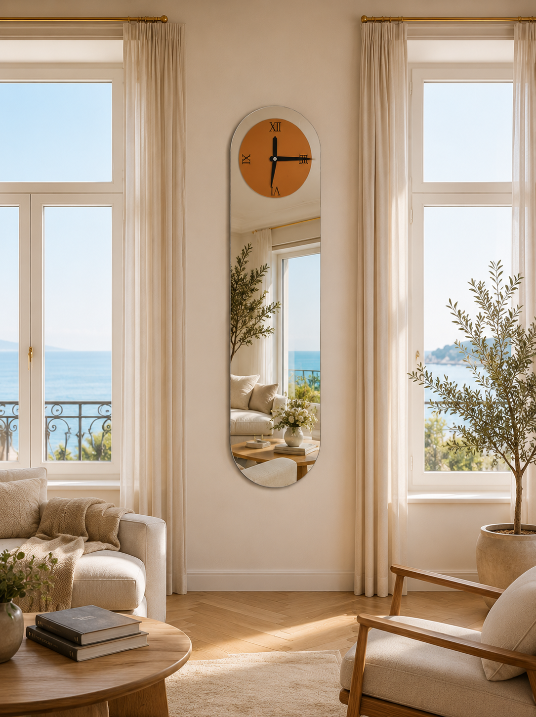 Miroir Mural Pour Chambre avec Horloge Vertical