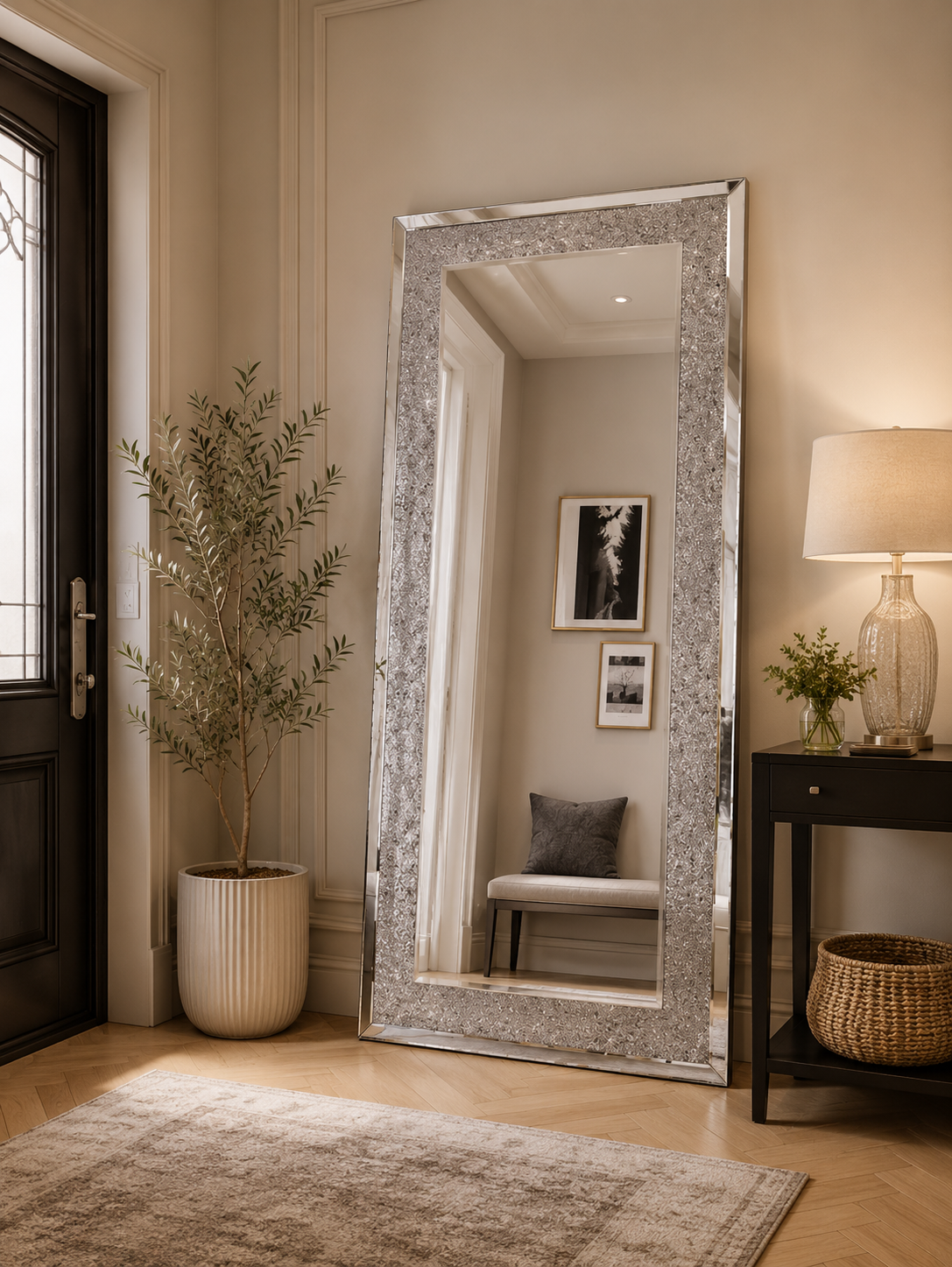 Miroir Mural Rectangulaire Design -Contours Sertis de Cristaux 120×60 cm