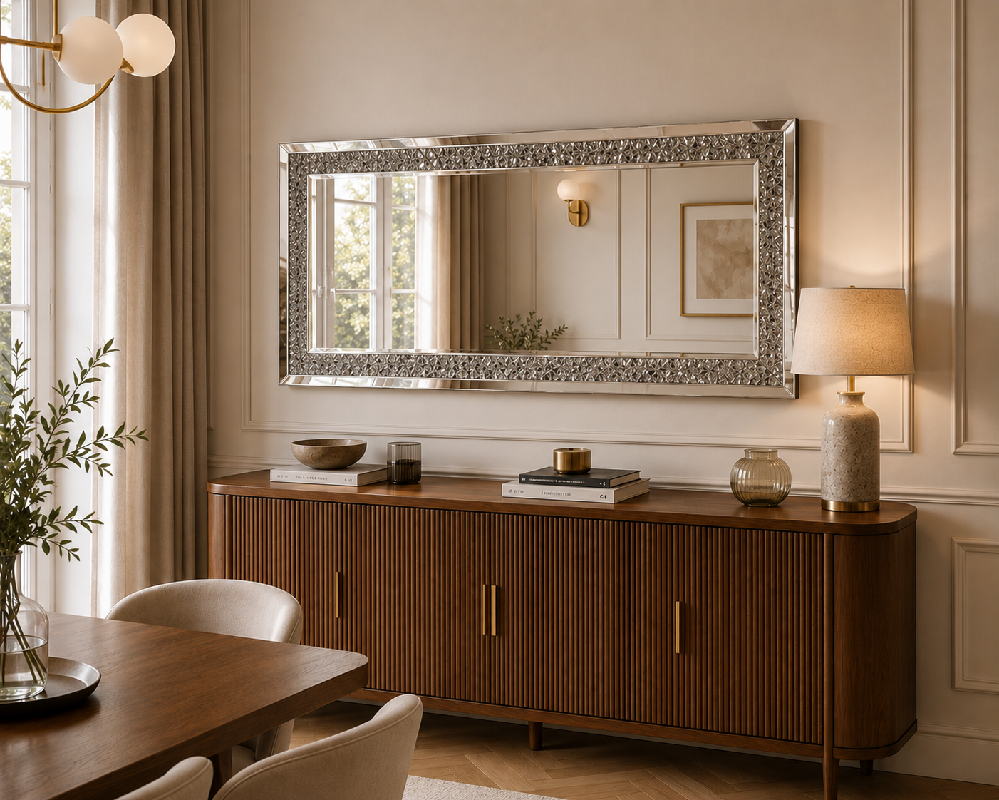 Miroir Mural Rectangulaire Design -Contours Sertis de Cristaux 120×60 cm Buffet