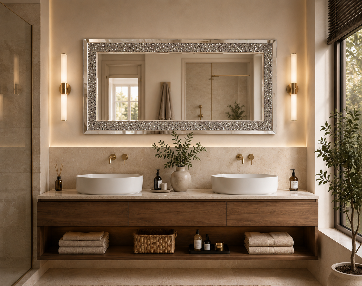 Miroir Mural Rectangulaire Design -Contours Sertis de Cristaux 120×60 cm Salle De Bain