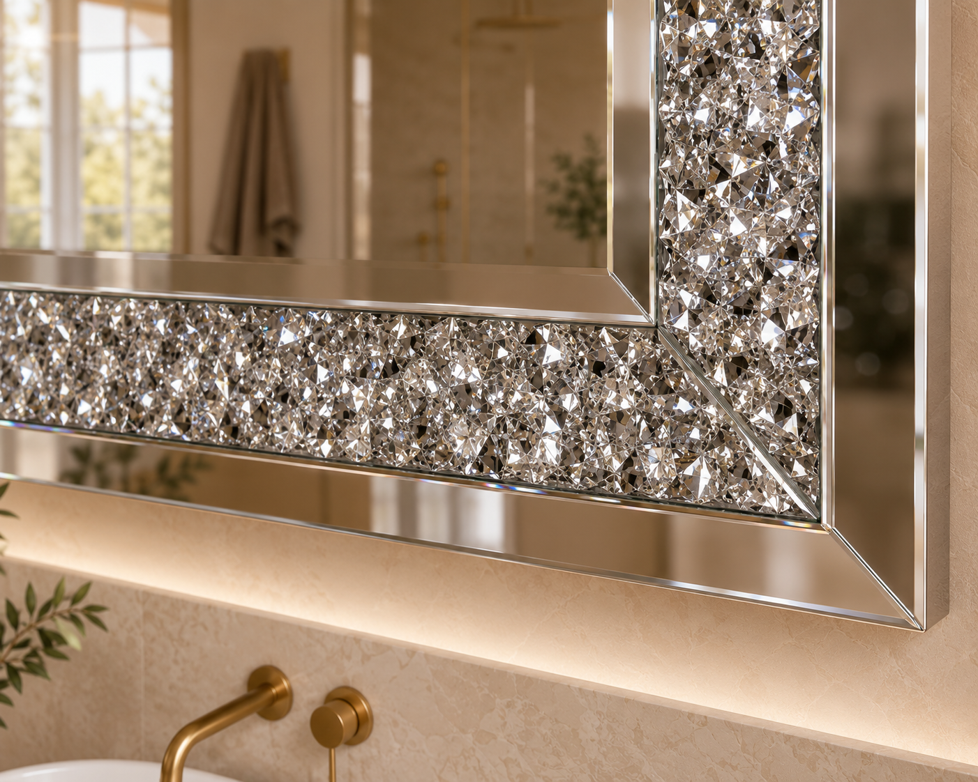 Miroir Mural Rectangulaire Design -Contours Sertis de Cristaux 120×60 cm Zoom cristaux