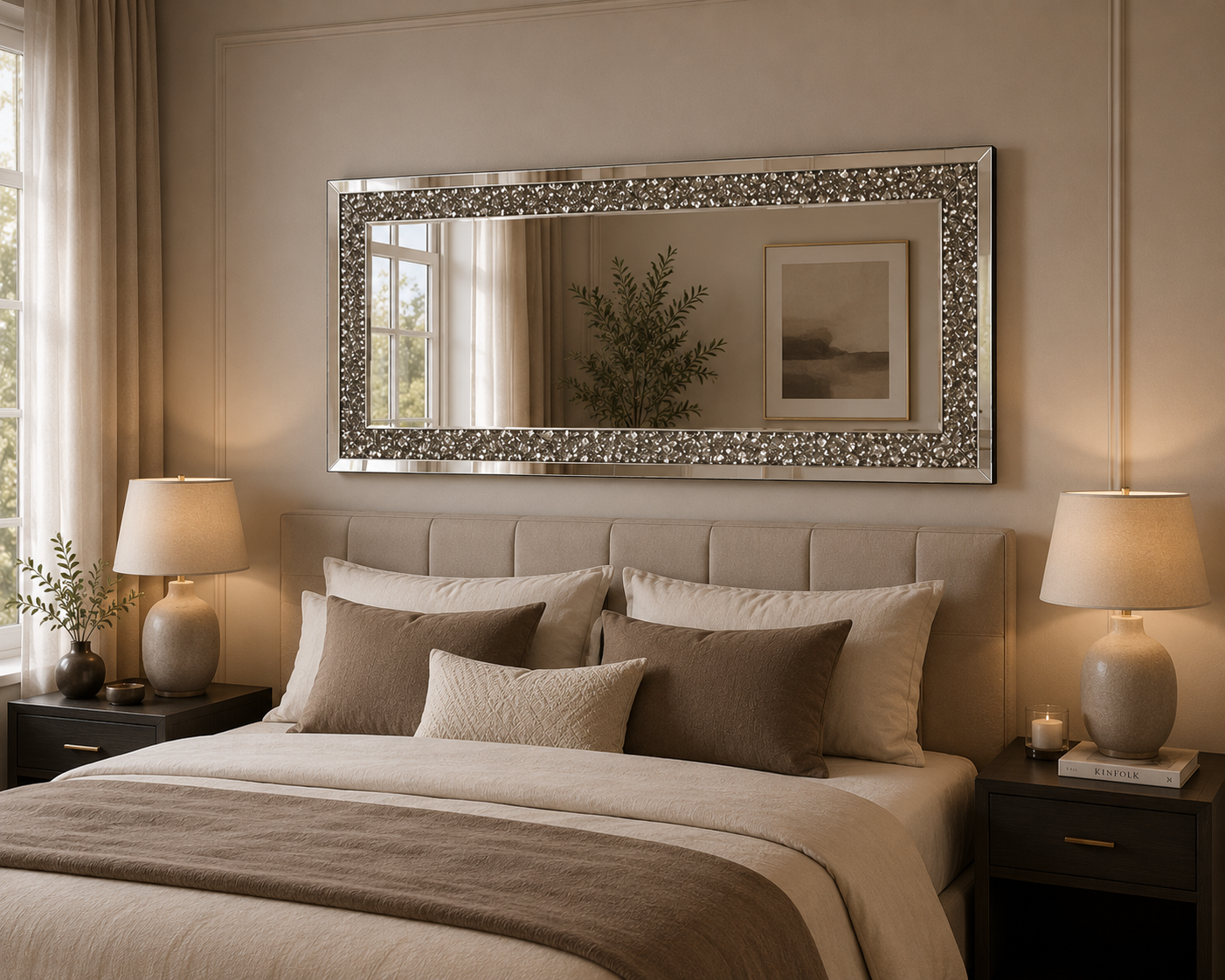 Miroir Mural Rectangulaire Design Avec Cristaux tête de lit