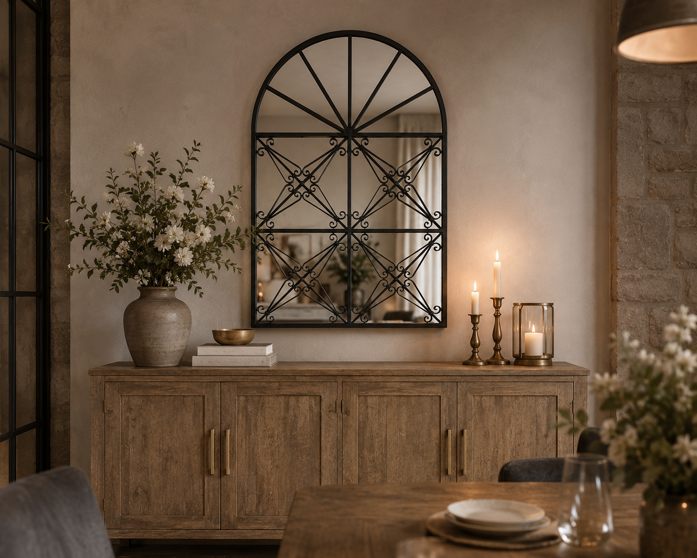 Miroir Mural Style Fenêtre Arche dessus buffet