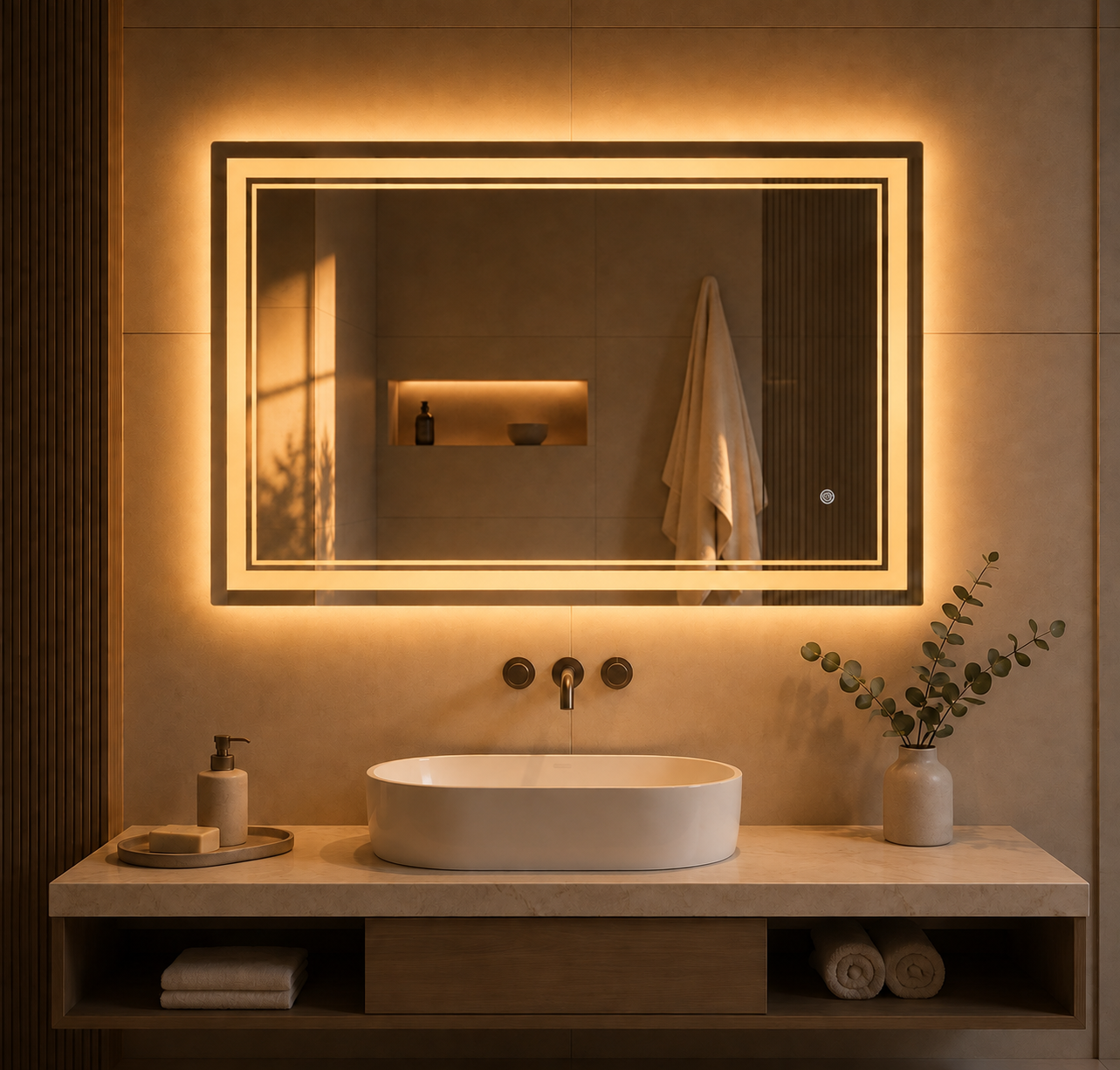 Miroir Rectangulaire Salle de Bain LED Antibué Lumière Chaude